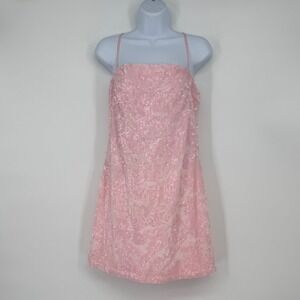 Lulus Pink Sequin Velour Mini Dress Size Medium Spaghetti Strap Party Cocktail